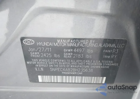 2011 Hyundai Sonata Limited 2.0T z USA, uszkodzony, nr VIN 5NPEC4AB2BH235638